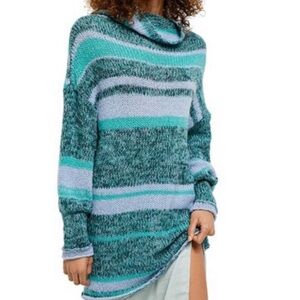 Free People Candy Stripe Oversized Cowlneck Tunic Sweater Green Size XS Cozy